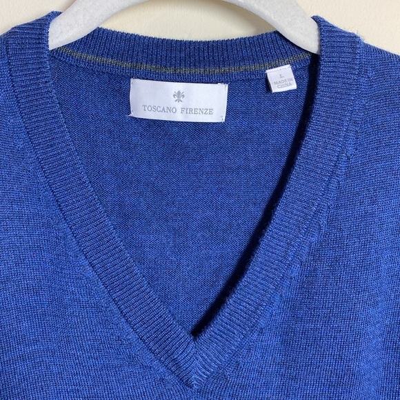 Men’s Merino Wool V Neck Sweater Blue Size Large EUC Toscano Firenze - Picture 3 of 4